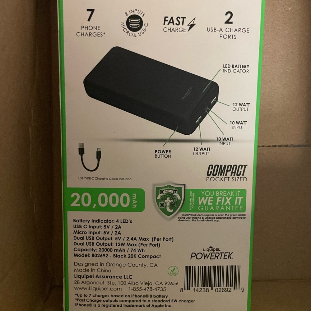 Portable Power Bank with Dual Charge Ports - Black. - Picture 2 of 2
